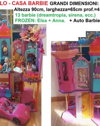 BARBIE CASTELLO GRANDE 90cm + BAMBOLE Barbie +AUTO