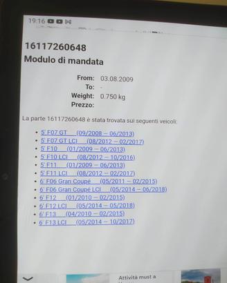 Pompa gasolio BMW cod. 16117260648