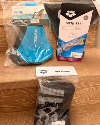 Lotto 3pz nuoto: swim keel, meshbag e aqua glove