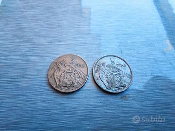 Monete da collezione 5 pesetas spagnoli 