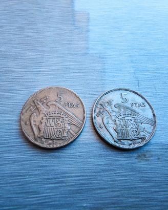 Monete da collezione 5 pesetas spagnoli 