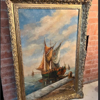 MAESTOSOdipintoOLIOsuTELA"ScenaMarittimaVENEZIANA"