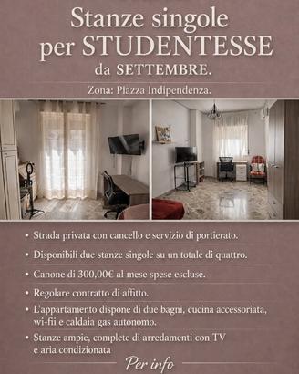 Camere per studentesse Piazza Indipendenza
