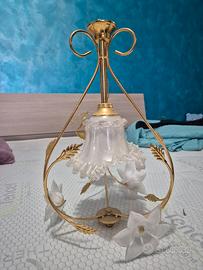 Lampadario vintage floreale,in vetro effetto perla