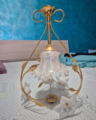 Lampadario vintage floreale,in vetro effetto perla