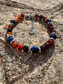 Bracciale acciaio pietre dure caffè e lapislazzuli