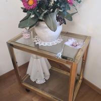 Tavolino e carrellino portavivande ottone e vetro