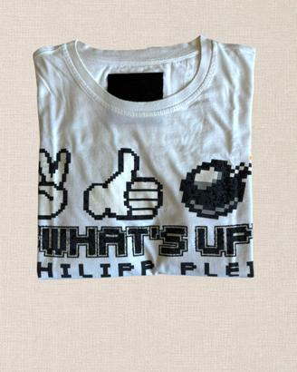 Philipp Plein T-Shirt Bianca Pixel Art taglia M
