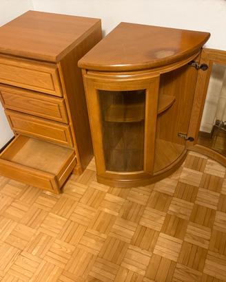 Mobiletto cassettiera in legno e vetro