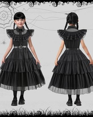 Costume Cosplay carnevale Mercoledi' Addams 140 cm