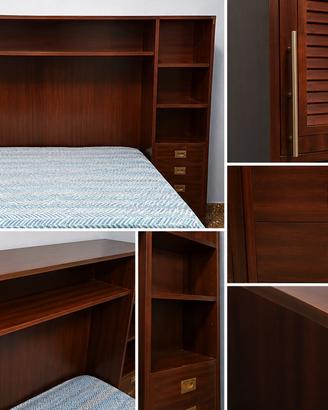 Letto con struttura in legno scuro a ponte