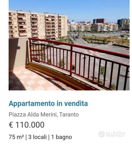 Taranto2, 60mq+balcone15mq, ampio POSTO AUTO