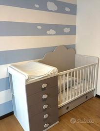 Lettino/culla trasformabile ROS 120x70 - nuvole