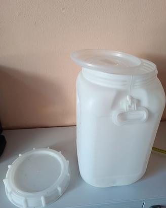 Contenitore secchio con maniglie e tappo a vite.