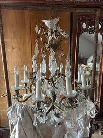 Grande lampadario d’epoca 9 luci con cristalli – o