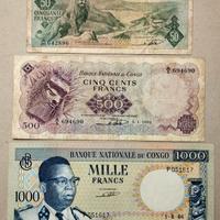 Lotto n. 3 banconote Congo anni 60 Rarità 