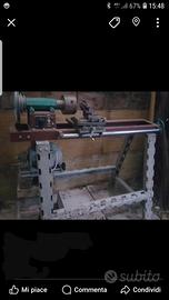 tornio autocostruito, ferro e legno funzionante