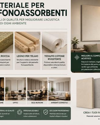 Materiale per pannelli acustici fonoassorbenti