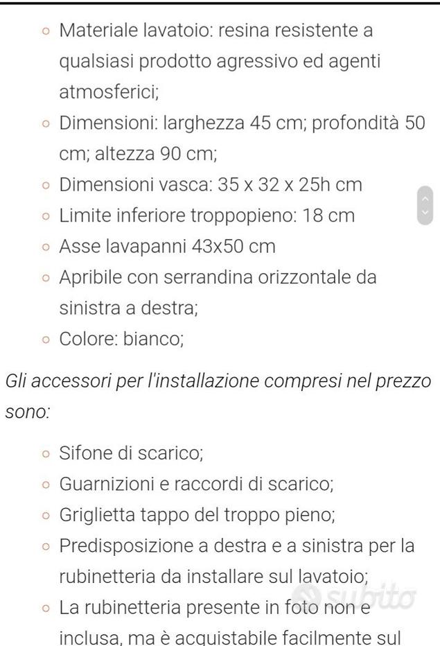 COMPRA SUBITO, MOBILE LAVATOIO ROC 60X50 IN RESINA BIANCO PER ESTERNO CON  APERTURA A SERRANDA E ASSE LAVAPANNI