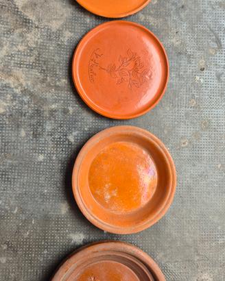 4 Piatti Terracotta Smaltata Arancioni