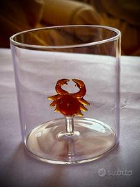 Bicchiere in vetro fatto a mano decoro granchietto