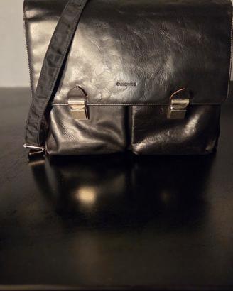 Borsa da lavoro pelle e tessuto colore nero