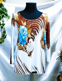 Blusa donna azzurra maglia maniche 3/4 viscosa - L