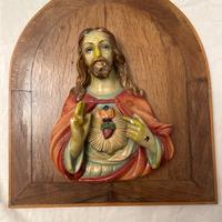 Quadro in rilievo Cuore di Gesù con base in legno