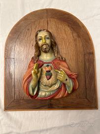 Quadro in rilievo Cuore di Gesù con base in legno
