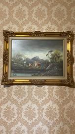 Quadro a olio su tela con cornice dorata classica