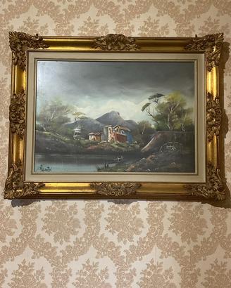 Quadro a olio su tela con cornice dorata classica