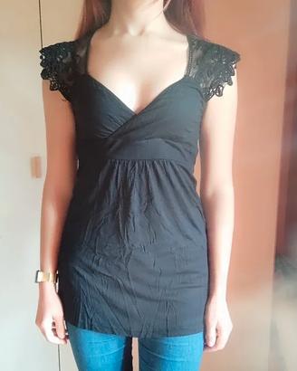 maglia lunga con pizzo, donna.