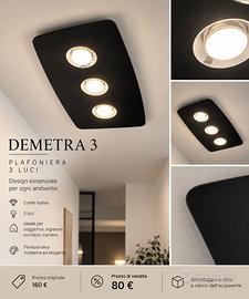 Plafoniera DEMETRA 3 nera – 3 luci – come nuova