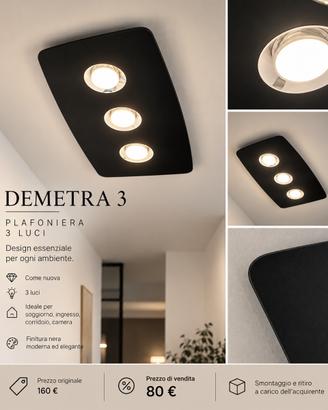 Plafoniera DEMETRA 3 nera – 3 luci – come nuova