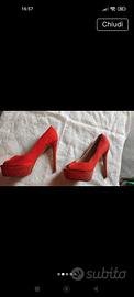 scarpe rosse tacco alto e plateau con pailettes