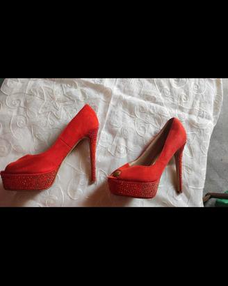 scarpe rosse tacco alto e plateau con pailettes