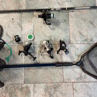 Canna da pesca, mulinelli, retini da pesca