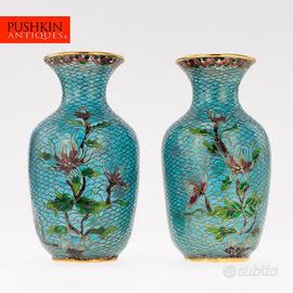 Coppia Vasi Cinesi Vintage - Vetro Cloisonné