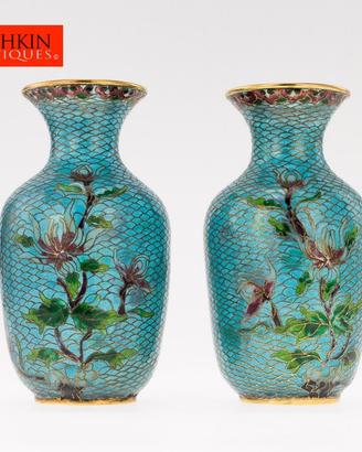 Coppia Vasi Cinesi Vintage - Vetro Cloisonné