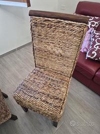 sedie in fibra naturale intrecciata e legno