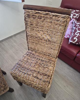 sedie in fibra naturale intrecciata e legno