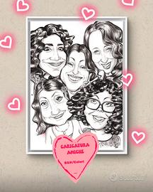 Caricatura di Gruppo, disegno a mano (B&N/ Colori)
