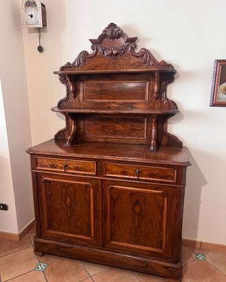 Credenza Antica con Alzata in Piuma di Noce