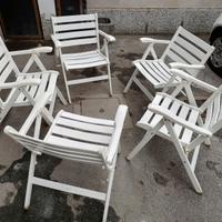 N 5 SEDIE DA GIARDINO DI LEGNO VINTAGE PIEGHEVOLI.