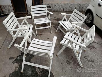 N 5 SEDIE DA GIARDINO DI LEGNO VINTAGE PIEGHEVOLI.