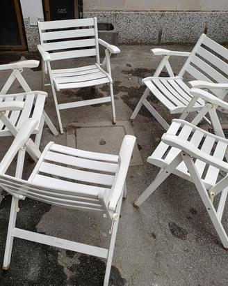 N 5 SEDIE DA GIARDINO DI LEGNO VINTAGE PIEGHEVOLI.