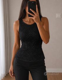 Canotta lurex nera argento scollo americana L44