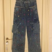 jeans  con pietre  colorate gambe larghe taglia m