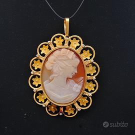 SPILLA / CIONDOLO VINTAGE ORO GIALLO 18 KT CAMMEO