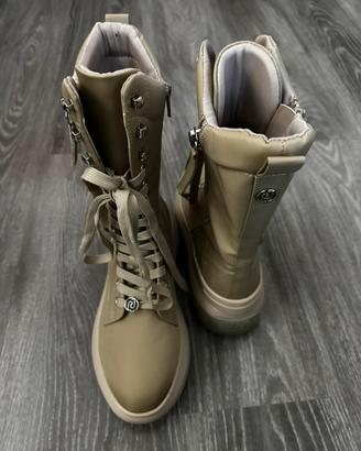 Anfibi Liu Jo beige platform con doppia zip – 36